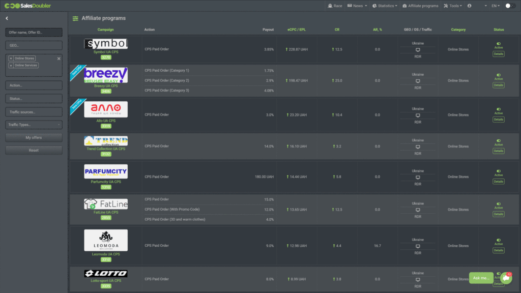Personal account in SalesDoubler