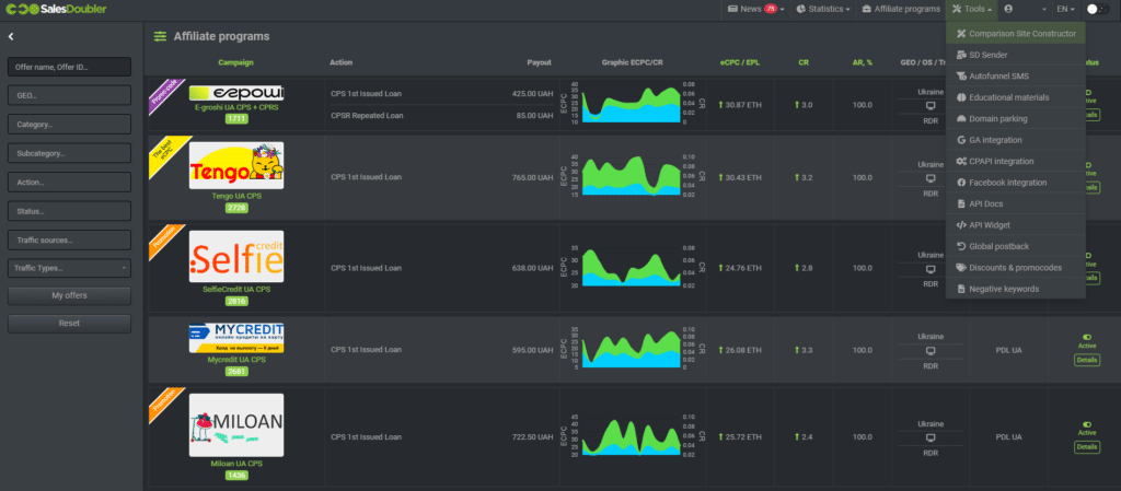 SD Safari promotion "Comparison Site Constructor" tool.