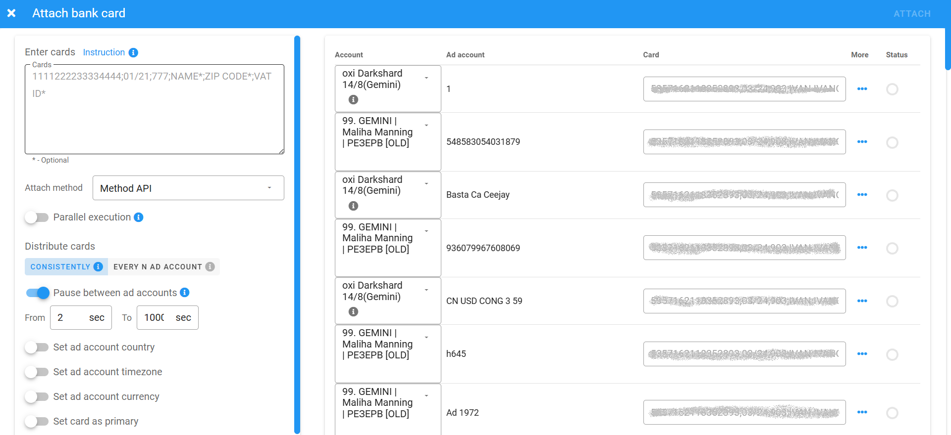 Choose sequential card assignment and enable delays between each operation